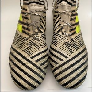 White and Black Addidas Nemesis Soccer Cleats Size 11, used